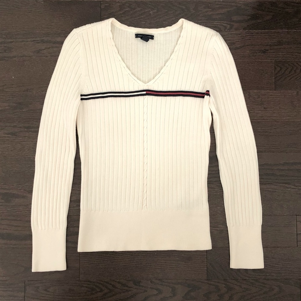 Tommy Hilfiger Beige V-Neck Sweater